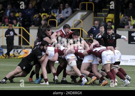 Melrose, Samstag, 23. April 2022. FOSROC Super6 Sprint Serie Southern Knight vs Watsonians auf den Greenyards, Melrose. Harter Rausch, als die Seiten in der ersten Hälfte zusammenprallen (Foto von Rob Gray/NurPhoto) Stockfoto