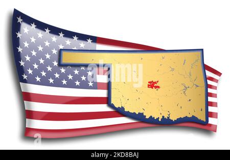 US-Bundesstaaten - Karte von Oklahoma gegen eine amerikanische Flagge. Flüsse und Seen werden auf der Karte angezeigt. American Flag und State Map können separat und verwendet werden Stock Vektor