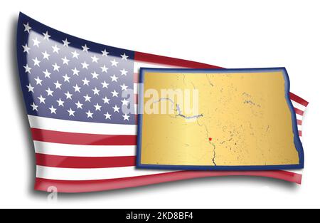 US-Bundesstaaten - Karte von North Dakota gegen eine amerikanische Flagge. Flüsse und Seen werden auf der Karte angezeigt. American Flag und State Map können separat verwendet werden Stock Vektor