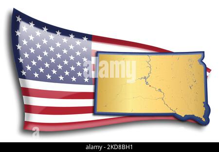 US-Bundesstaaten - Karte von South Dakota gegen eine amerikanische Flagge. Flüsse und Seen werden auf der Karte angezeigt. American Flag und State Map können separat verwendet werden Stock Vektor