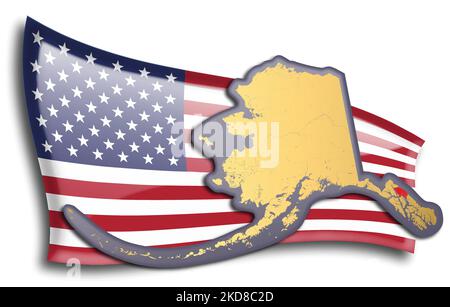 US-Bundesstaaten - Karte von Alaska gegen eine amerikanische Flagge. Flüsse und Seen werden auf der Karte angezeigt. American Flag und State Map können separat und EA verwendet werden Stock Vektor