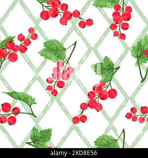 Nahtloses Aquarell-Johannisbeer-Muster in Rot. Vektor-Illustration von roten reifen Beeren. Stock Vektor