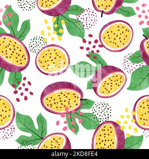 Nahtloses Aquarell-Passionsfrucht-Muster. Vektor Frucht Hintergrund. Stock Vektor