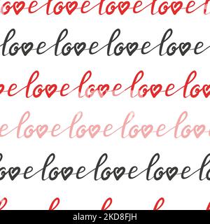 Nahtloses Vektor-Liebesmuster. Romantische Lettering-Tapete. Handgezeichneter Texthintergrund mit Liebesworten Stock Vektor