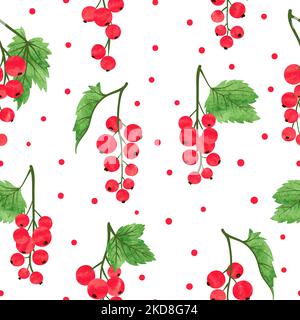 Nahtloses Aquarell-Johannisbeer-Muster in Rot. Vektor-Illustration von roten reifen Beeren. Stock Vektor