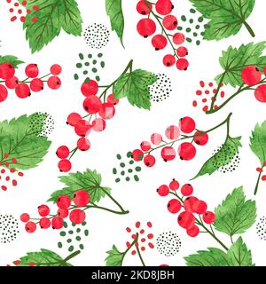 Nahtloses Aquarell-Johannisbeer-Muster in Rot. Rote reife Beeren Vektor Hintergrund Stock Vektor
