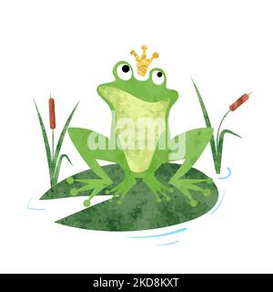 Cartoon Frosch Prinz Vektor Aquarell Illustration. Stock Vektor