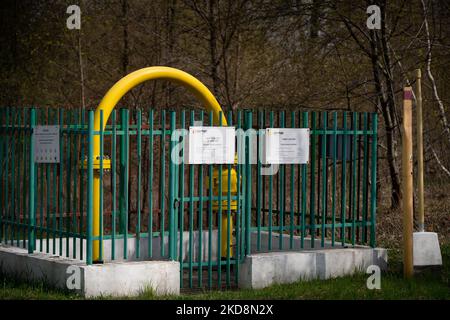 Am 28. April 2022 ist eine Gasanlage an einer Gaz-System-Station in Karczew, außerhalb von Warschau, Polen, abgebildet (Foto: Mateusz Wlodarczyk/NurPhoto) Stockfoto