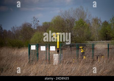 Am 28. April 2022 ist eine Gasanlage an einer Gaz-System-Station in Karczew, außerhalb von Warschau, Polen, abgebildet (Foto: Mateusz Wlodarczyk/NurPhoto) Stockfoto