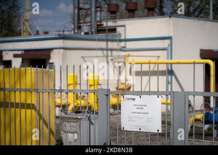 Am 28. April 2022 ist eine Gasanlage an einer Gaz-System-Station in Karczew, außerhalb von Warschau, Polen, abgebildet (Foto: Mateusz Wlodarczyk/NurPhoto) Stockfoto