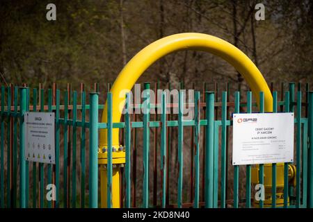 Am 28. April 2022 ist eine Gasanlage an einer Gaz-System-Station in Karczew, außerhalb von Warschau, Polen, abgebildet (Foto: Mateusz Wlodarczyk/NurPhoto) Stockfoto