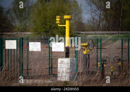 Am 28. April 2022 ist eine Gasanlage an einer Gaz-System-Station in Karczew, außerhalb von Warschau, Polen, abgebildet (Foto: Mateusz Wlodarczyk/NurPhoto) Stockfoto