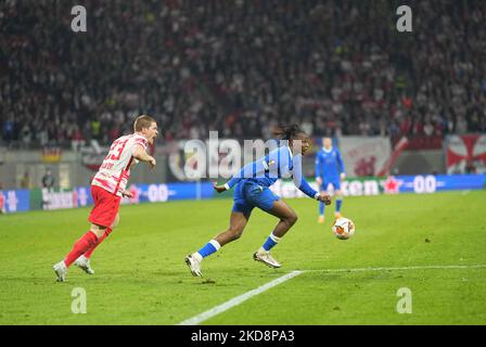 Joe Aribo vom Rangers FC kontrolliert den Ball während RB Leipzig gegen den Rangers FC, UEFA Europa League Halbfinale in der Red Bull Arena, Leipzig, Deutschland am 28. April 2022. (Foto von Ulrik Pedersen/NurPhoto) Stockfoto