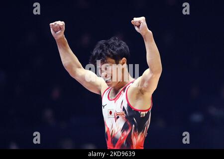 Liverpool, Großbritannien. 05.. November 2022. Gymnastik: Weltmeisterschaft, Männer, Boden, Entscheidungen in der M&S Bank Arena. Ryosuke Doi reagiert. Quelle: Marijan Murat/dpa/Alamy Live News Stockfoto