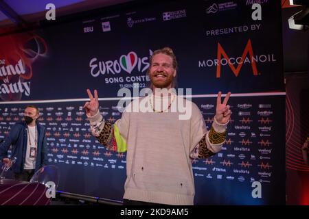 Sam Ryder (Sopace man) Vereinigtes Königreich während des Eurovision Song Contest 2022, einer Künstler-Pressekonferenz, am 05. Mai 2022 im Pala Alpitour in Turin, Italien. (Foto von Nderim Kaceli/LiveMedia/NurPhoto) Stockfoto