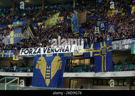 Fans des FC Hellas Verona während des spiels der italienischen Fußballserie A des FC Hellas Verona gegen den AC Mailand am 08. Mai 2022 im Marcantonio Bentegodi-Stadion in Verona, Italien (Foto: Francesco Scaccianoce/LiveMedia/NurPhoto) Stockfoto