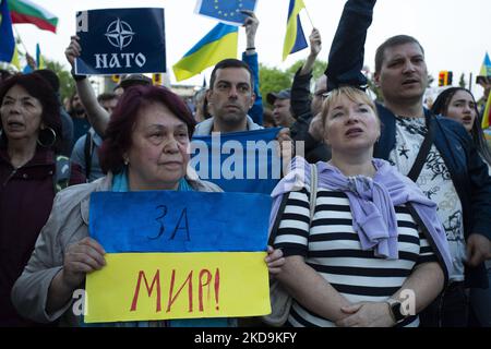 Protest vor der Botschaft der Russischen Föderation gegen die russische Aggression in der Ukraine am 09. Mai 2022 in Sofia, Bulgarien. (Foto von Hristo Vlacev/NurPhoto) Stockfoto