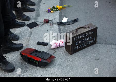 Protest vor der Botschaft der Russischen Föderation gegen die russische Aggression in der Ukraine am 09. Mai 2022 in Sofia, Bulgarien. (Foto von Hristo Vlacev/NurPhoto) Stockfoto