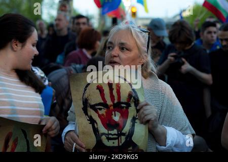 Protest vor der Botschaft der Russischen Föderation gegen die russische Aggression in der Ukraine am 09. Mai 2022 in Sofia, Bulgarien. (Foto von Hristo Vlacev/NurPhoto) Stockfoto