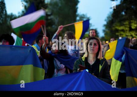 Protest vor der Botschaft der Russischen Föderation gegen die russische Aggression in der Ukraine am 09. Mai 2022 in Sofia, Bulgarien. (Foto von Hristo Vlacev/NurPhoto) Stockfoto