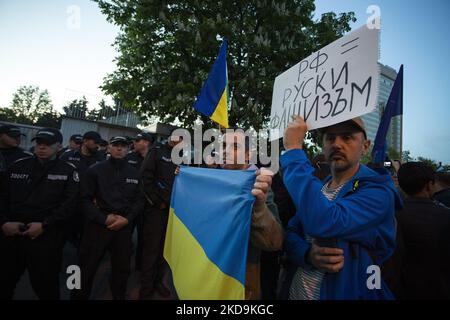 Protest vor der Botschaft der Russischen Föderation gegen die russische Aggression in der Ukraine am 09. Mai 2022 in Sofia, Bulgarien. (Foto von Hristo Vlacev/NurPhoto) Stockfoto