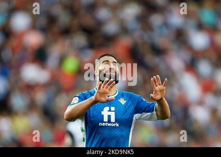 Nabil Fekir von Real Betis reagiert während des La Liga Santander-Spiels zwischen Valencia CF und Real Betis im Mestalla-Stadion, 10. Mai 2022, Valencia, Spanien. (Foto von David Aliaga/NurPhoto) Stockfoto