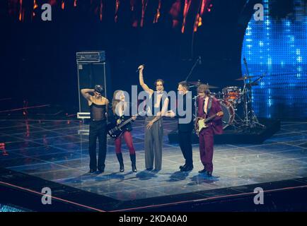 Die Maneskin beim Eurovision Song Contest Grand Final am 14. Mai 2022 in Pala Olimpico, Turin, Italien. Foto Nderim Kaceli (Foto von Nderim Kaceli/LiveMedia/NurPhoto) Stockfoto