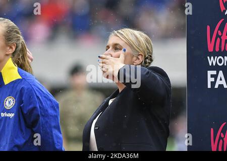 Chelsea-Managerin Emma Hayes vor dem FA Cup-Finale der Frauen zwischen Chelsea und Manchester City im Wembley Stadium, London, am Sonntag, 15.. Mai 2022. (Foto von Ivan Yordanov/MI News/NurPhoto) Stockfoto