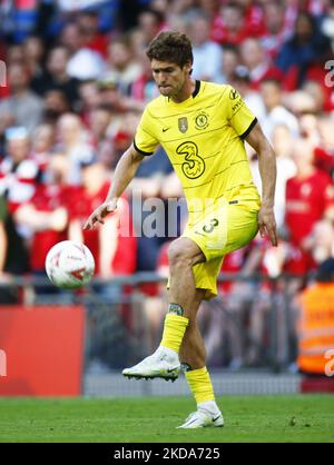 Chelseas Marcos Alonso beim FA Cup Finale zwischen Chelsea und Liverpool im Wembley Stadium, London, Großbritannien 14.. Mai 2022 (Foto von Action Foto Sport/NurPhoto) Stockfoto