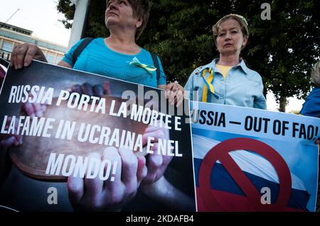 Ukrainische Gemeinschaft in Rom, die sich unter der UN-Ernährungs- und Landwirtschaftsorganisation am 18. Mai 2022 in Rom, Italien, versammelt hat (Foto: Andrea Ronchini/NurPhoto) Stockfoto