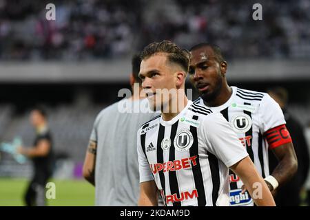 Martin Remacle von U Cluj in Aktion feiert nach dem 1-0. Tor während der Universitatea Cluj gegen Dinamo Bucuresti, 21. Mai 2022, umstritten im Cluj Arena Stadium, Cluj Napoca (Foto: Flaviu Buboi/NurPhoto) Stockfoto