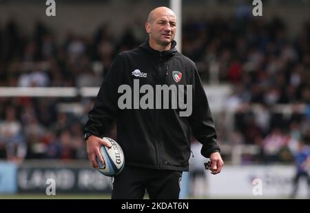 Steve Borthwick, Cheftrainer der Leicester Tigers, während des Spiels der Gallagher Premiership zwischen Newcastle Falcons und Leicester Tigers im Kingston Park, Newcastle, am Samstag, den 21.. Mai 2022. (Foto von Michael Driver/MI News/NurPhoto) Stockfoto