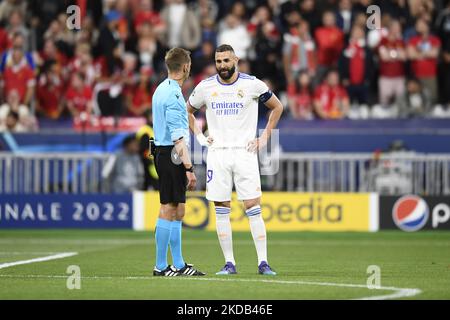 Karim Benzema von Real Madrid während des UEFA Champions League-Finalsspiels zwischen dem FC Liverpool und Real Madrid am 28. Mai 2022 im Stade de France in Paris, Frankreich. (Foto von Jose Breton/Pics Action/NurPhoto) Stockfoto