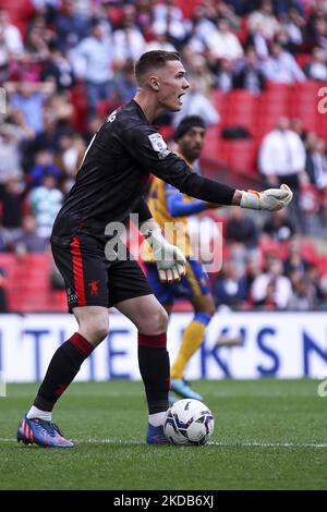 Nathan Bishop of Mansfield Town zeigt sich während des Play-Off Finales der Sky Bet League 2 zwischen Port Val und Mansfield Town im Wembley Stadium, London, am Samstag, den 28.. Mai 2022. (Foto von Tom West/MI News/NurPhoto) Stockfoto