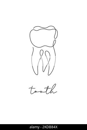 Stift Linie Poster Zahn Zeichnung in Stift Linie Stil auf weißem Hintergrund Stock Vektor