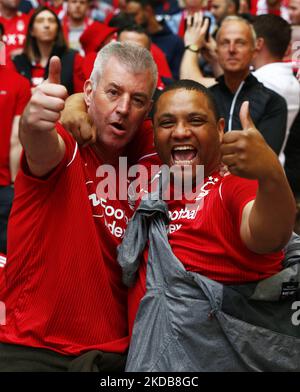 Nottingham Forest Fansduring Championship Play -Off Finale zwischen Huddersfield Town und Nottingham Forest im Wembley Stadium , London, Großbritannien 29.. Mai , 2022 (Foto von Action Foto Sport/NurPhoto) Stockfoto