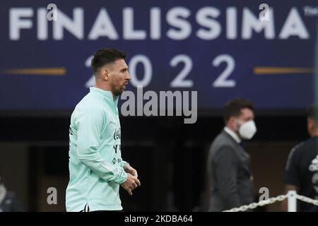 Lionel Messi aus Argentinien während der Argentinien-Trainingseinheit im Wembley-Stadion am 31. Mai 2022 in London, England. (Foto von Jose Breton/Pics Action/NurPhoto) Stockfoto