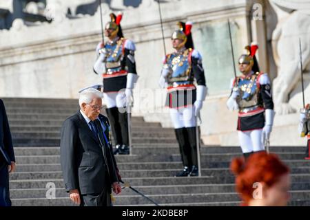 Die Parade zum Tag der Italienischen Republik 76.. Der Präsident der Italienischen Republik, Sergio Mattarella. In Rom, Italien, am 2. Juni 2022 (Foto: Riccardo Fabi/NurPhoto) Stockfoto