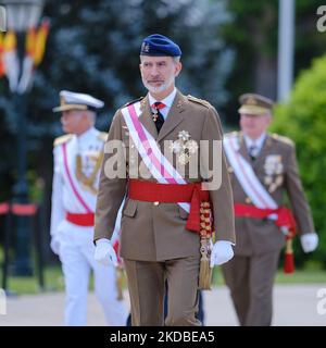 König Roerman bei seiner Ankunft bei der Vereidigung der neuen königlichen Wachmänner, die am 3. Juni 2022 in der Kaserne „El Rey“ des Palastes El Pardo in Madrid, Spanien, abgehalten wurde. (Foto von Oscar Gonzalez/NurPhoto) Stockfoto