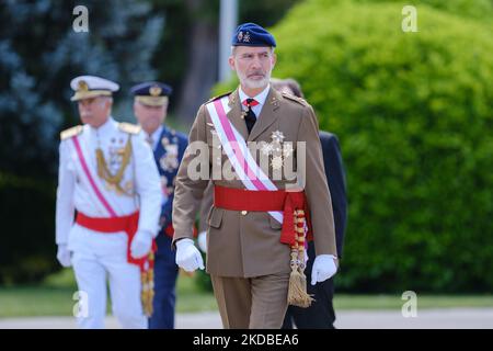 König Roerman bei seiner Ankunft bei der Vereidigung der neuen königlichen Wachmänner, die am 3. Juni 2022 in der Kaserne „El Rey“ des Palastes El Pardo in Madrid, Spanien, abgehalten wurde. (Foto von Oscar Gonzalez/NurPhoto) Stockfoto