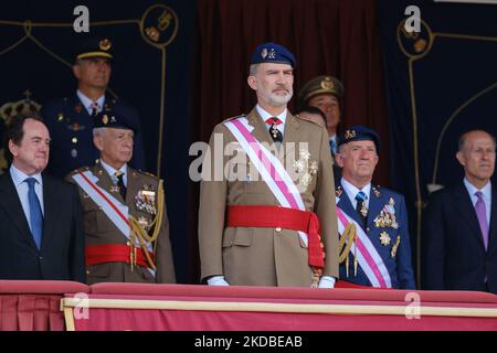 König Roerman bei seiner Ankunft bei der Vereidigung der neuen königlichen Wachmänner, die am 3. Juni 2022 in der Kaserne „El Rey“ des Palastes El Pardo in Madrid, Spanien, abgehalten wurde. (Foto von Oscar Gonzalez/NurPhoto) Stockfoto