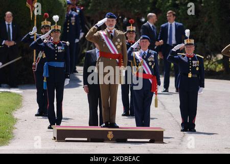 König Roerman bei seiner Ankunft bei der Vereidigung der neuen königlichen Wachmänner, die am 3. Juni 2022 in der Kaserne „El Rey“ des Palastes El Pardo in Madrid, Spanien, abgehalten wurde. (Foto von Oscar Gonzalez/NurPhoto) Stockfoto