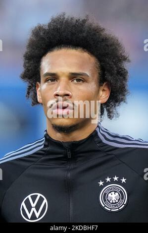 Leroy Sane von Deutschland schaut während des UEFA Nations League-Spiels zwischen Italien und Deutschland im Stadio Renato Dall'Ara, Bologna, Italien am 4. Juni 2022. (Foto von Giuseppe Maffia/NurPhoto) Stockfoto