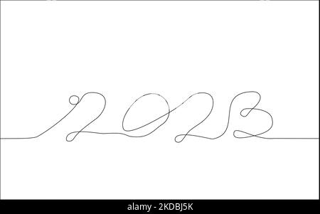 Nummer 2023, Neujahr Grußkarte Element Design. Linear Stil. Stock Vektor