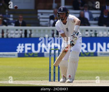 LONDON ENGLAND - JUNI 04:Englands Zak Crawley (Kent) während DER VERSICHERUNGSTESTSERIE 1. Test, Tag 3,(Tag 3 von 5) zwischen England gegen Neuseeland am Lord's Cricket Ground, London am 04.. Juni 2022 (Foto by Action Foto Sport/NurPhoto) Stockfoto