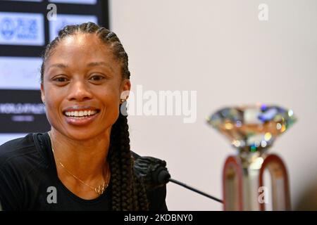 Allyson Felix (USA) während der Pressekonferenz zur Goldenen Gala Pietro Mennea fünfte Etappe der Wanda Diamond League am 08. Juni 2022 im Konferenzraum des Olympiastadions in Rom (Foto: Fabrizio Corragetti/LiveMedia/NurPhoto) Stockfoto