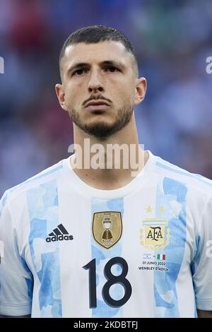 Guido Rodriguez (Real Betis Balompie) aus Argentinien während des Finalissima 2022-Spiels zwischen Argentinien und Italien im Wembley-Stadion am 1. Juni 2022 in London, England. (Foto von Jose Breton/Pics Action/NurPhoto) Stockfoto