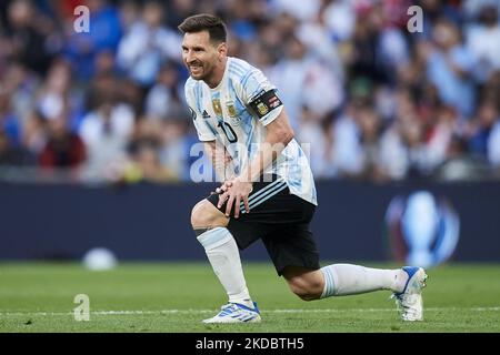 Lionel Messi (Paris Saint-Germain) aus Argentinien während des Finalissima 2022-Spiels zwischen Argentinien und Italien im Wembley-Stadion am 1. Juni 2022 in London, England. (Foto von Jose Breton/Pics Action/NurPhoto) Stockfoto