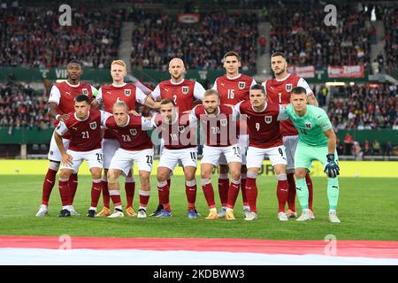 Team Austria während Österreich gegen Frankreich, UEFA Nations League, Gruppe A1, Ernst-Happel-Stadion in Wien, 10. Juni 2022, Österreich (Foto: Flaviu Buboi/NurPhoto) Stockfoto