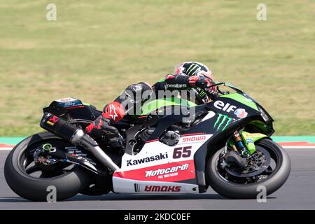 #65 JONATHAN REA (Kawasaki RacingTeam WSBK - ZX-10RR) während der World Superbike - SBK Pirelli Emilia-Romagna Runde FIM Superbike World Championship 2022 - Race2 am 12. Juni 2022 auf dem Misano World Circuit â € œMarco Simoncelliâ € in Misano Adriatico, Italien (Foto von Valerio Origo/LiveMedia/NurPhoto) Stockfoto